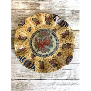 Vintage Chinese Hand-Painted Textured Floral‎ Ceramic Decorative 10" Plate